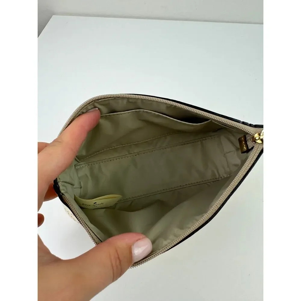 KATE SPADE Metro Gold Metallic Perforated Cosmetic Bag Shiny Heart Zip Pouch